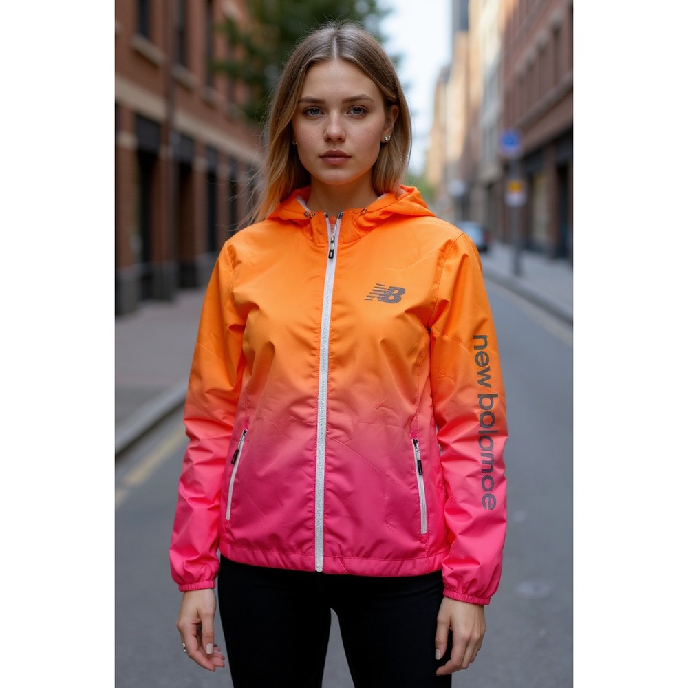New Balance 130893 Women's Large Windbreaker Hoodie Jacket - Orange/Pink | Light
